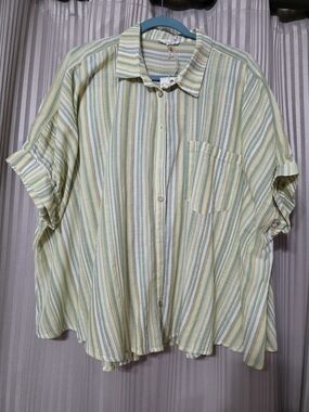 easel Yellow and Green Striped Relaxed Button-Down Shirt. NWOT